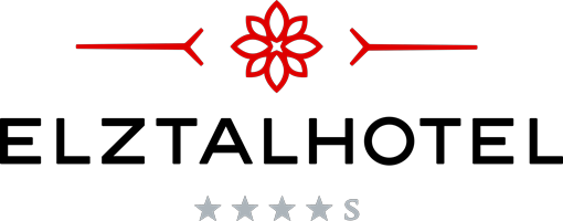 Logo für das Elztalhotel mit einem roten Blumenwappen über dem Namen und zwei roten Linien auf jeder Seite. Unter dem Namen des Hotels sind vier graue Sterne und ein „S“ zu sehen.